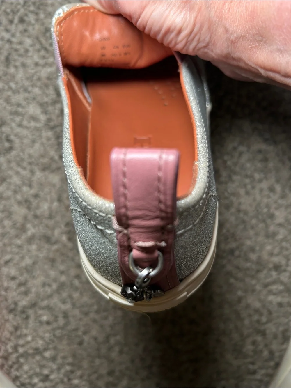 Coach C115 sneakers with a silver glitter‎ finish and Route 41 patches. Size 8